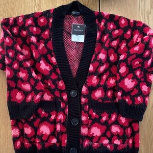Topshop Red and Black Patterned Cardigan